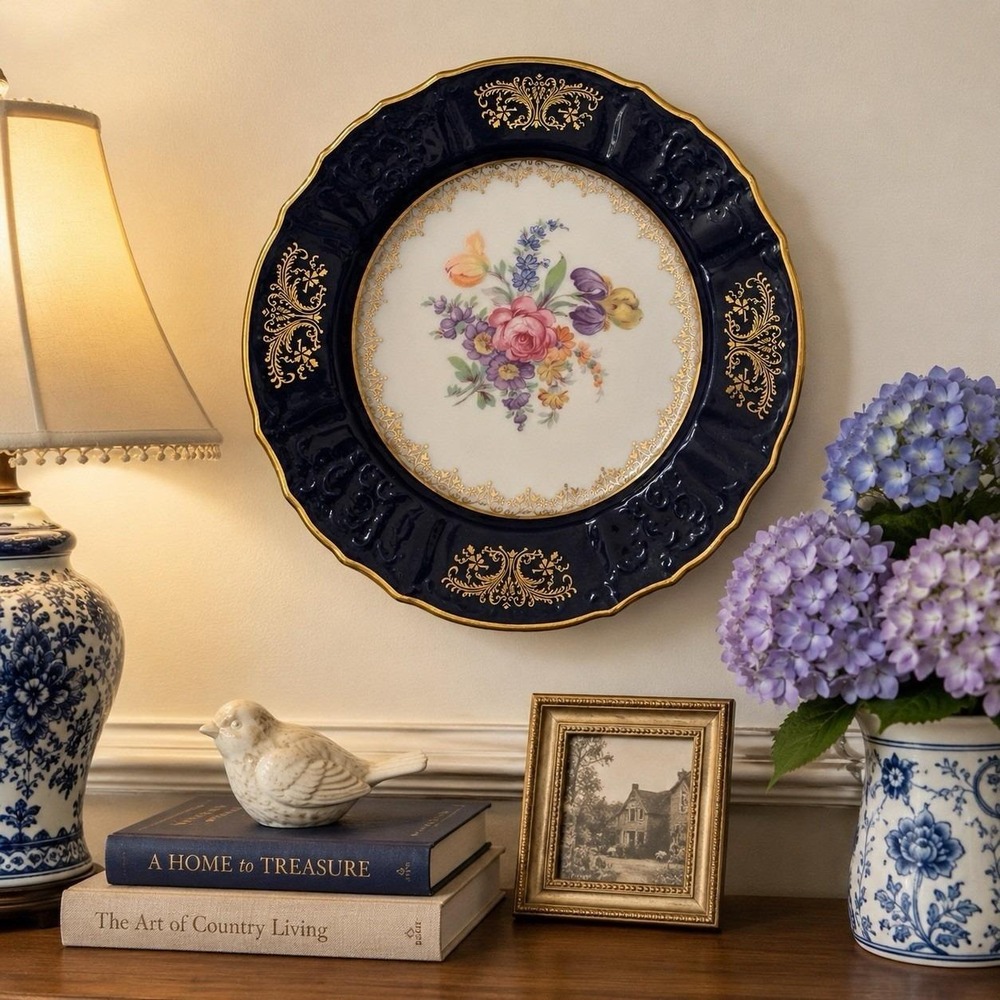 Bernadotte Countess Collection Cobalt Blue Gold Floral Porcelain Wall Plate